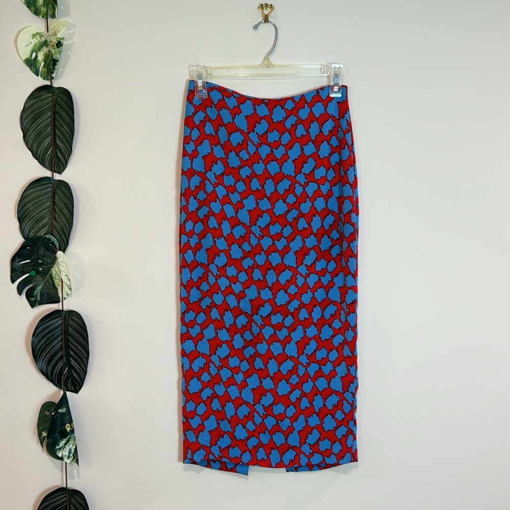 DVF Red Blue‎ Pencil Skirt - Size 0- Viscose Silk